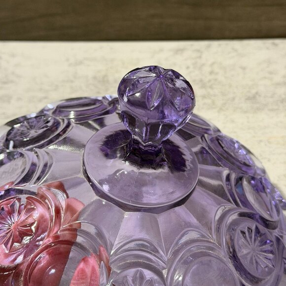 Fenton Vintage Neodymium Knobby Bulls Eye Candy Box Wisteria Covered Dish 9385WT - Picture 6 of 12